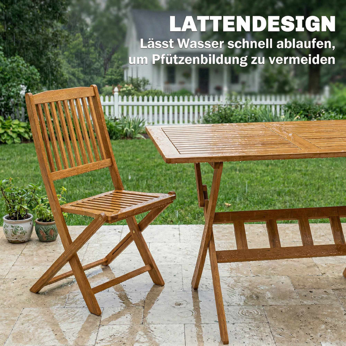 5-Piece Folding Patio Set, Acacia Wood, Table & 4 Chairs