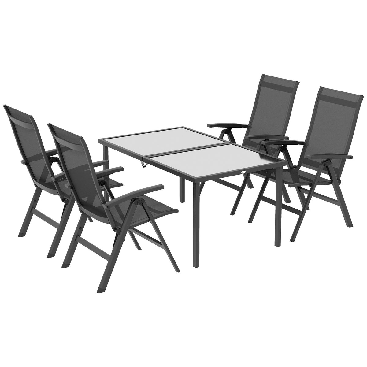 5-Piece Garden Furniture Set, Seating Set Including 1 Dining Table, 4 Folding Chairs, Balcony Furniture Set, Garden Set, Mesh, Black