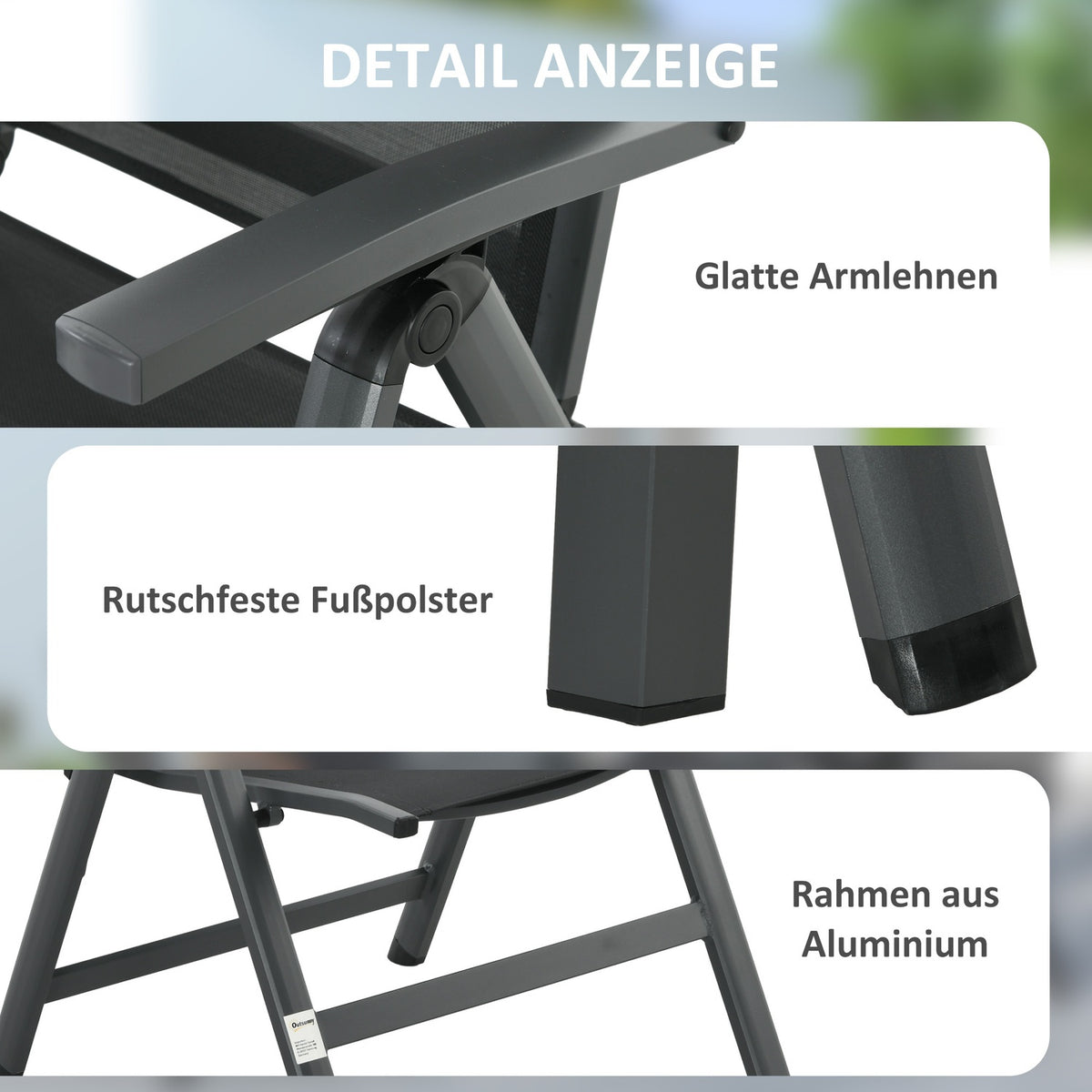 5-Piece Garden Furniture Set, Seating Set Including 1 Dining Table, 4 Folding Chairs, Balcony Furniture Set, Garden Set, Mesh, Black