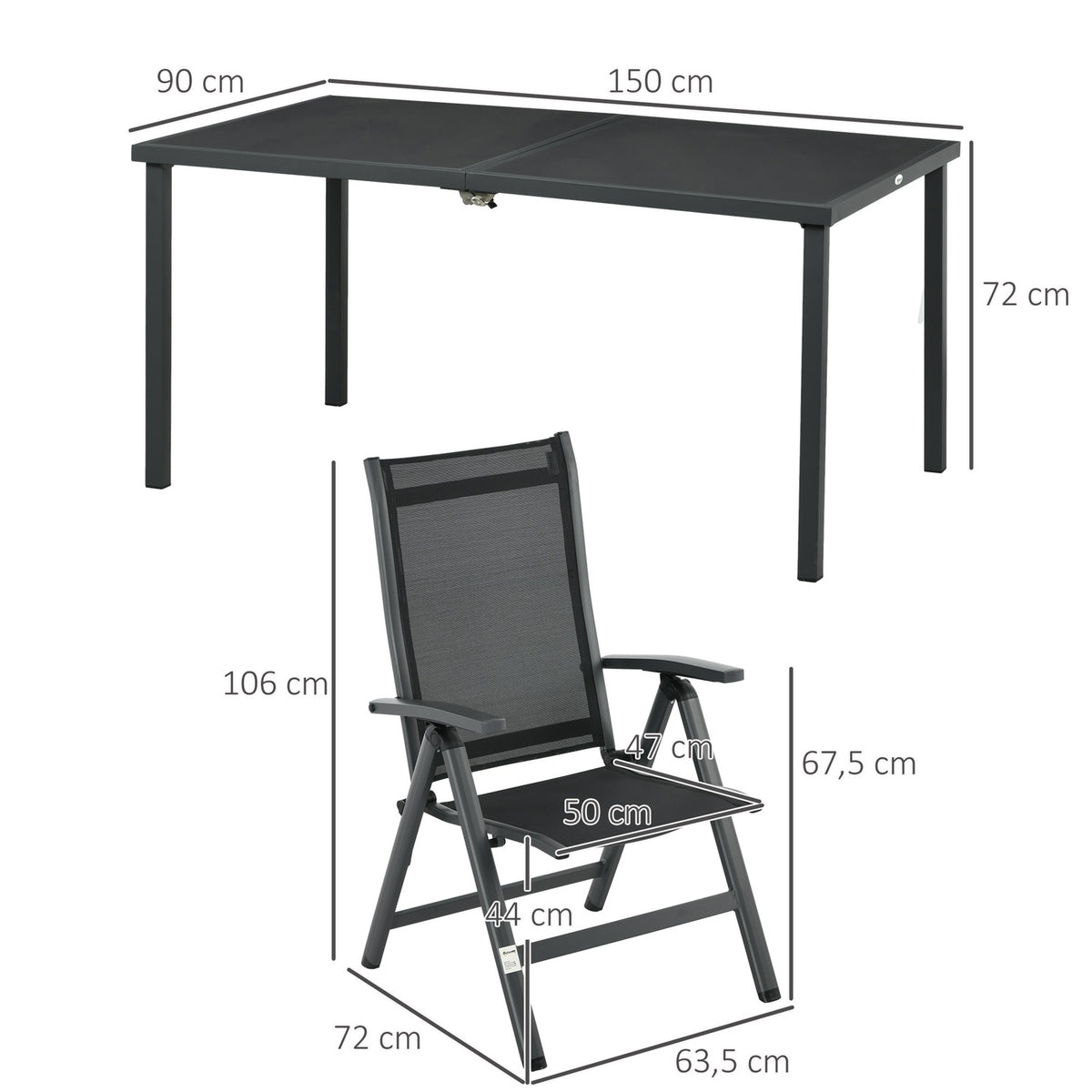 5-Piece Garden Furniture Set, Seating Set Including 1 Dining Table, 4 Folding Chairs, Balcony Furniture Set, Garden Set, Mesh, Black