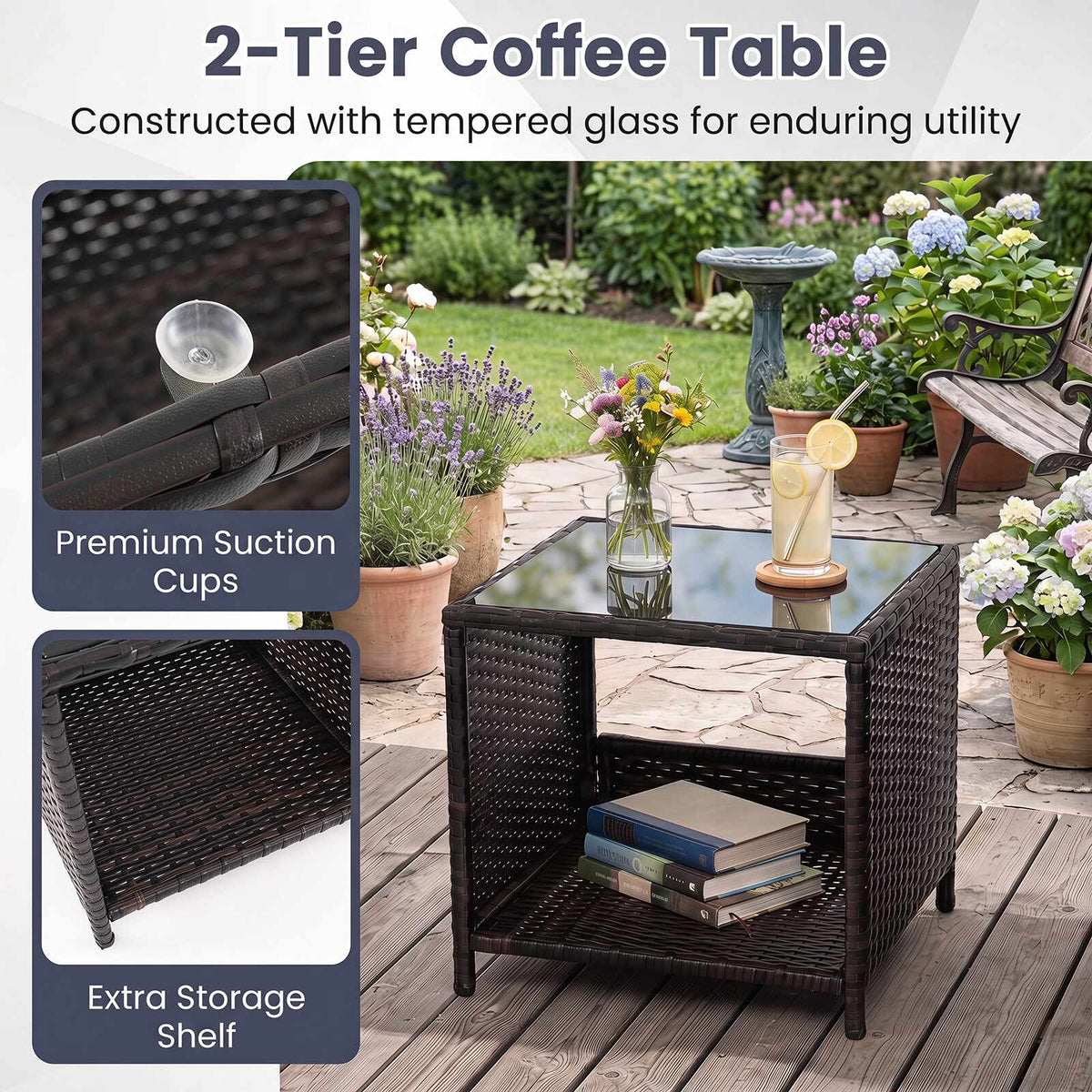 5-Piece Grey Polyrattan Garden Furniture Set with Cushions