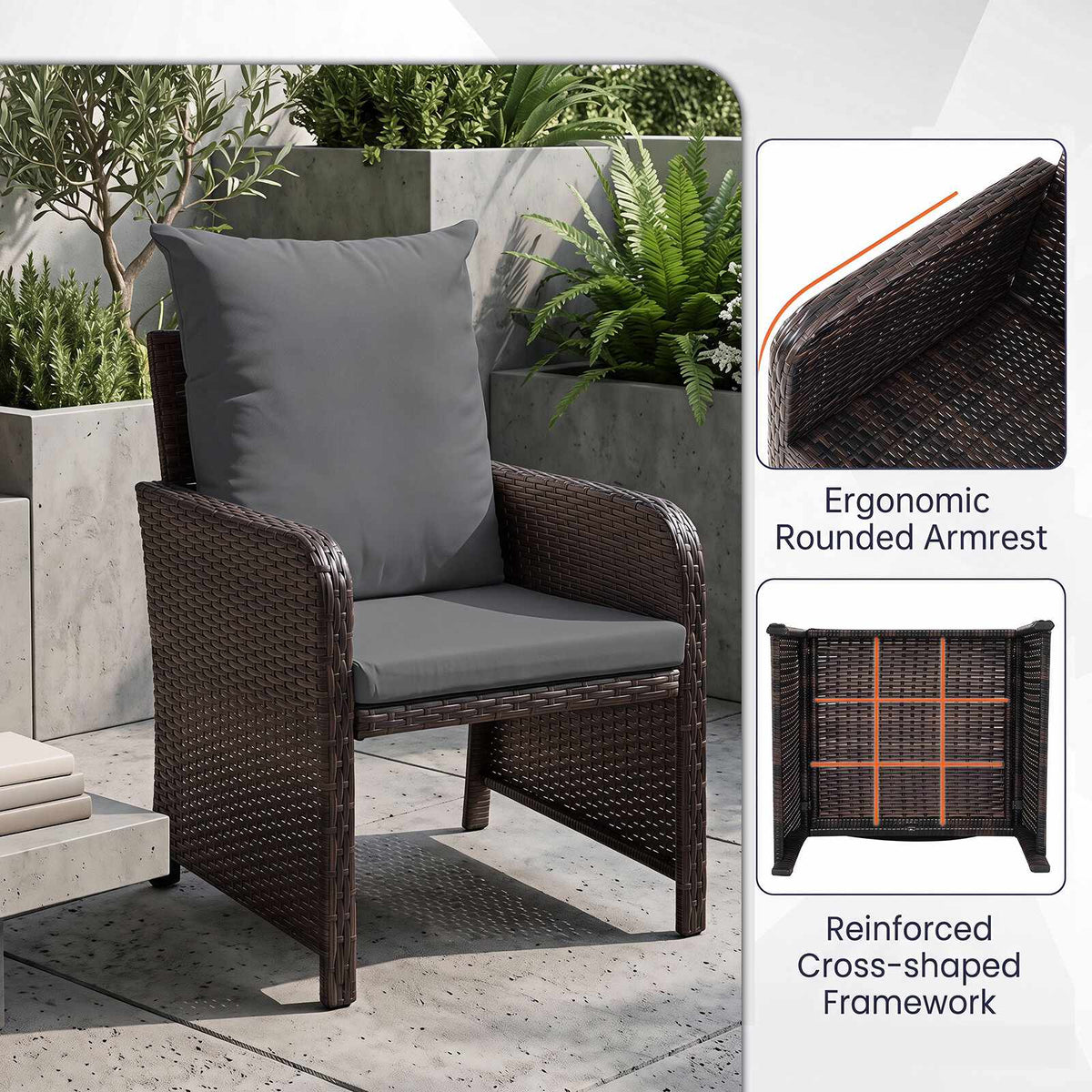 5-Piece Grey Polyrattan Garden Furniture Set with Cushions