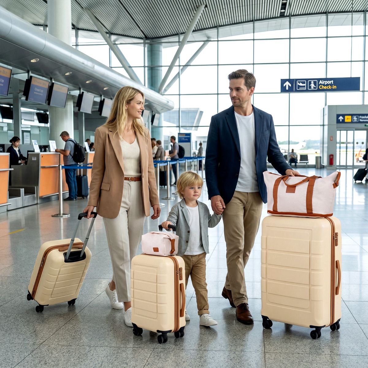 5-Piece Luggage Set, TSA Lock, Spinner Wheels, Beige