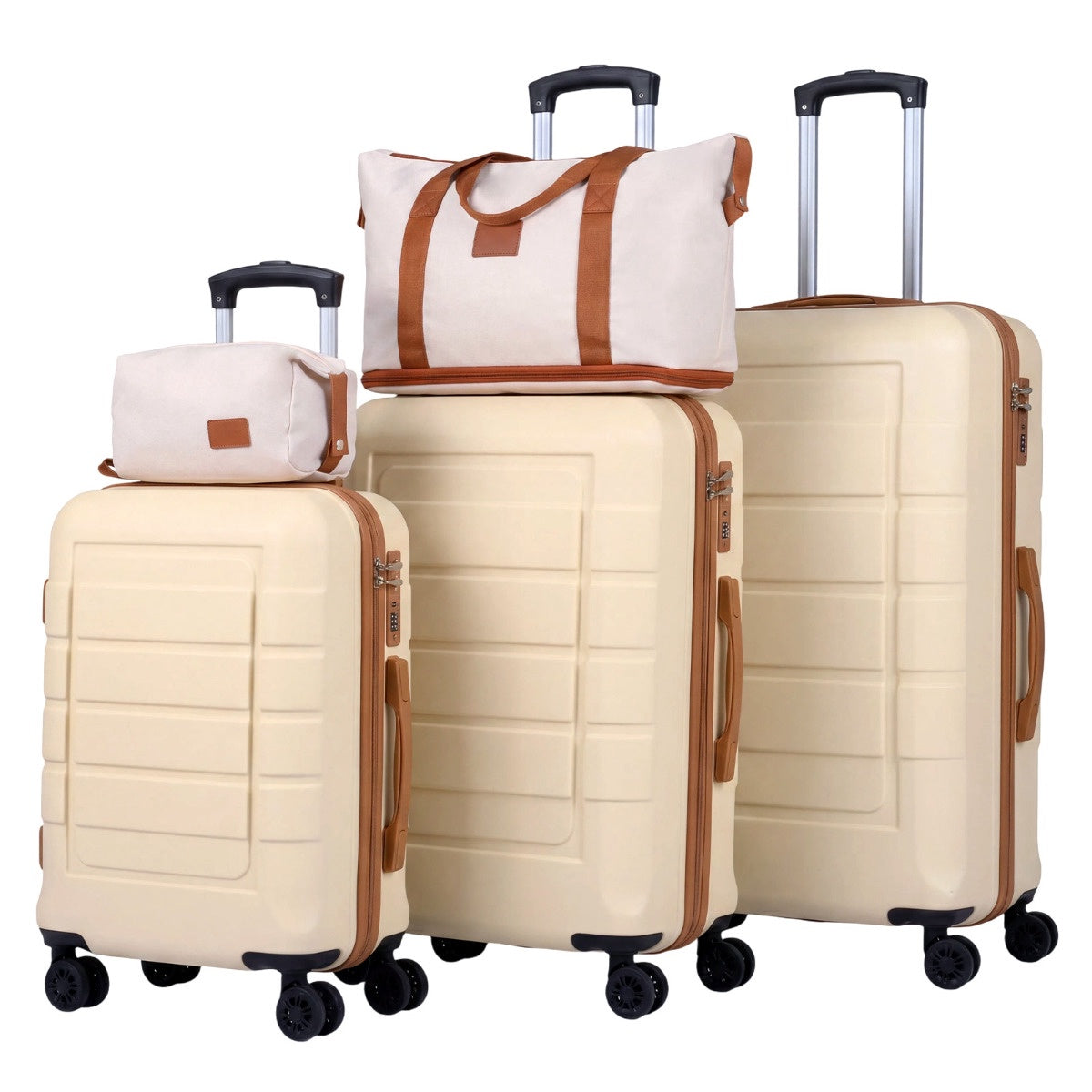 5-Piece Luggage Set, TSA Lock, Spinner Wheels, Beige