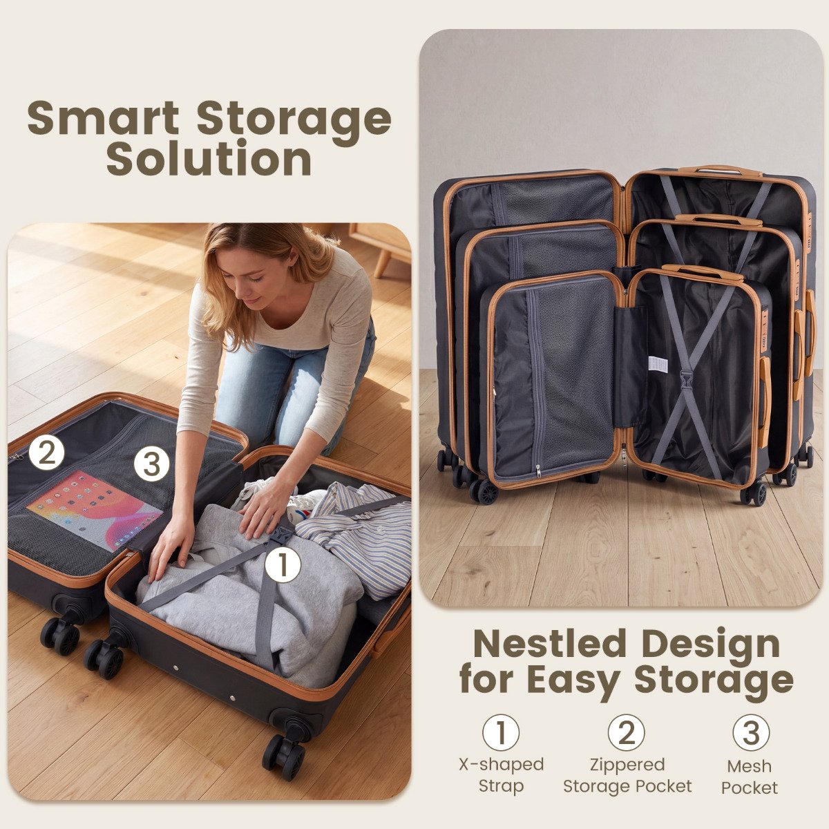 5-Piece Luggage Set, TSA Lock, Spinner Wheels, Black