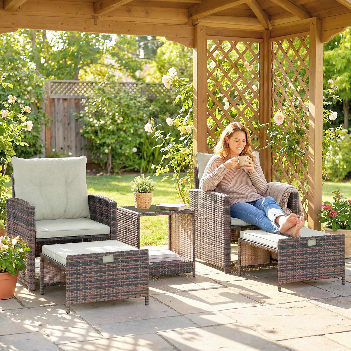 5-Piece Outdoor Balcony Furniture Set with Cushions