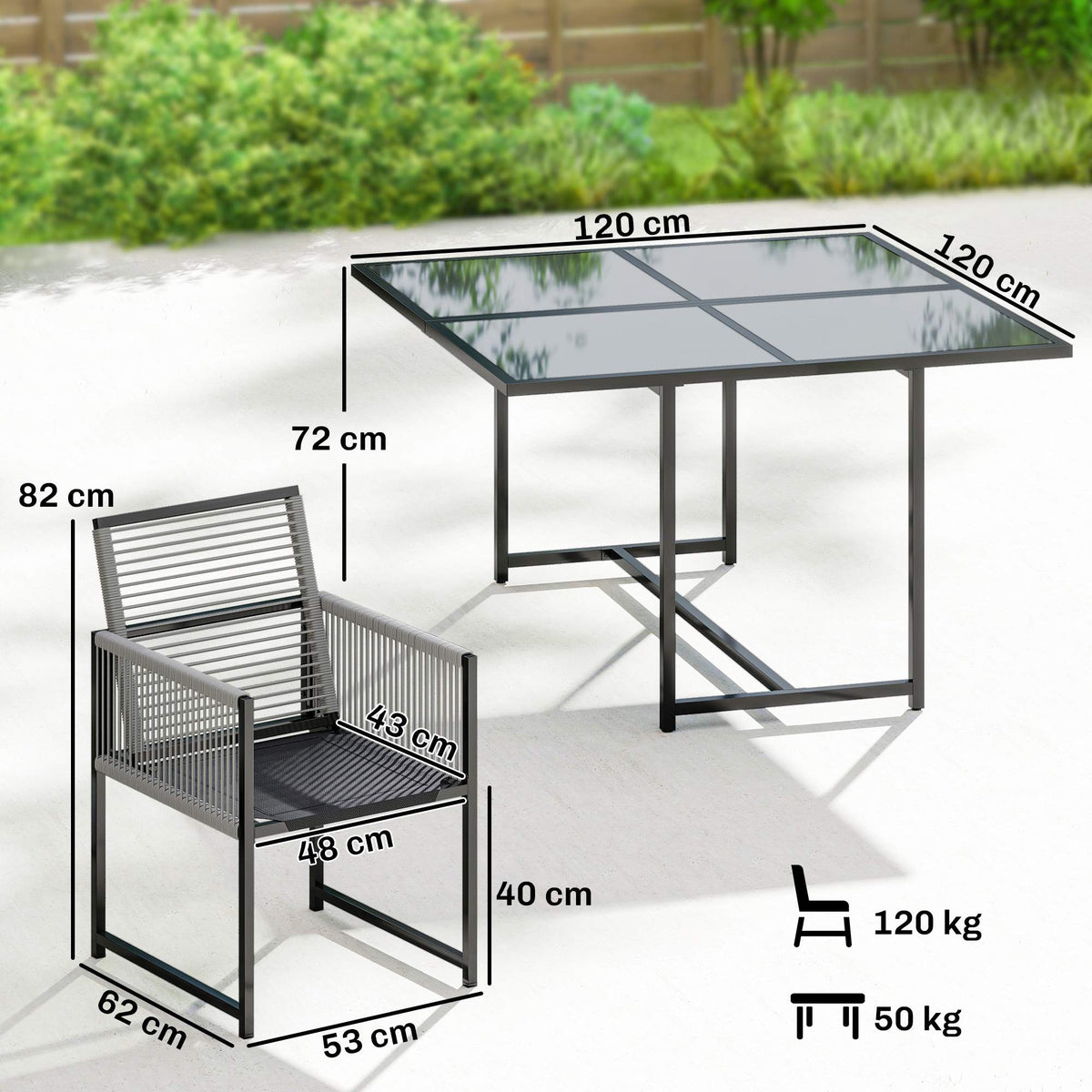 5-Piece Outdoor Dining Set with Glass Table and Folding Chairs