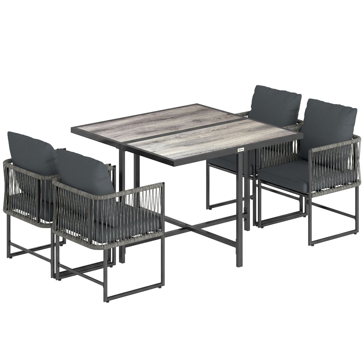 5-Piece Outdoor Patio Set with Cushions, Black and Gray