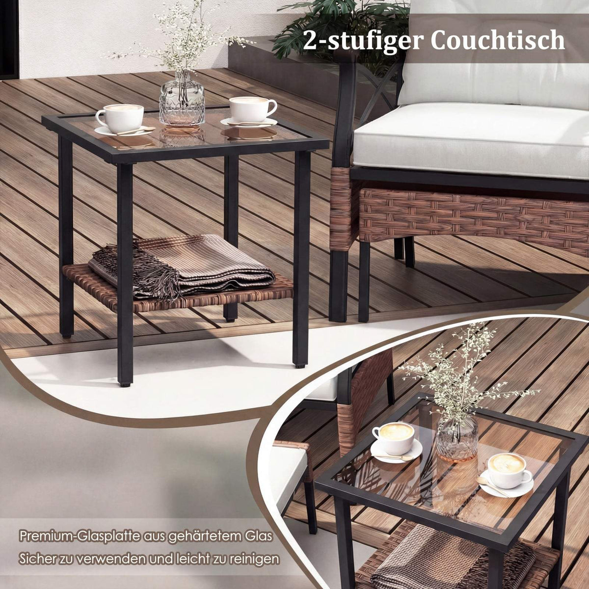 5-Piece Outdoor Rattan Patio Set with Ottomans, Beige