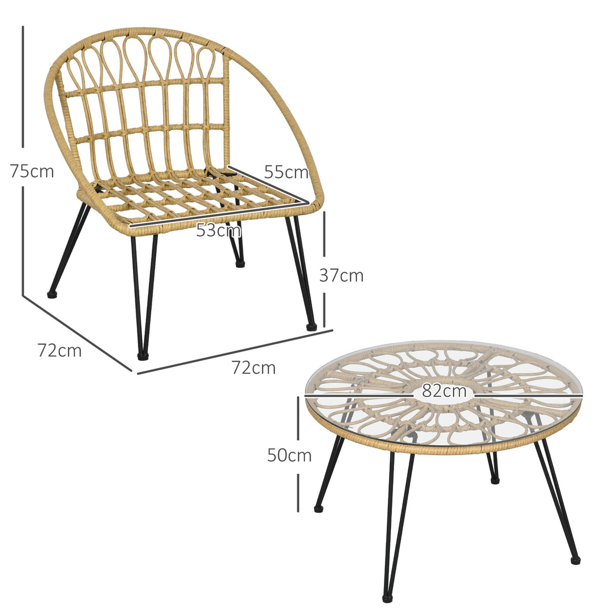 5-Piece Rattan Garden Furniture Set, Seating Set Including 1 Dining Table, 4 Chairs, Seating Set, Garden Set For Balcony, Terrace, Polyester, Beige