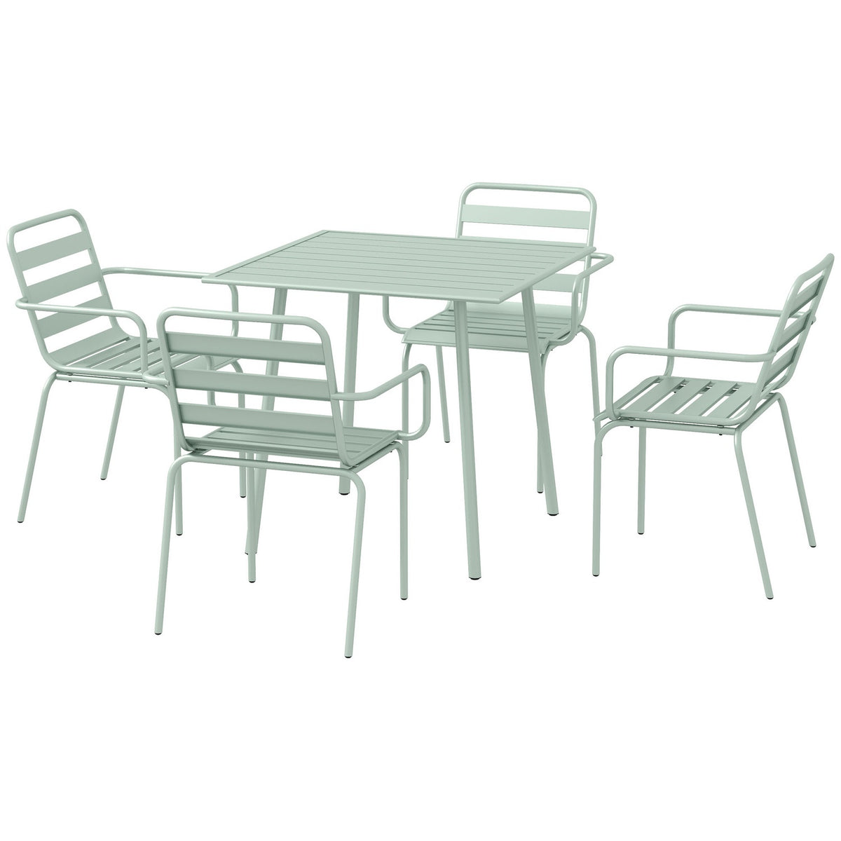5-Piece Seating Group, Garden Furniture Set With 1 Dining Table, 4 Stackable Chairs, Garden Furniture, For Balcony, Terrace, Steel, Green