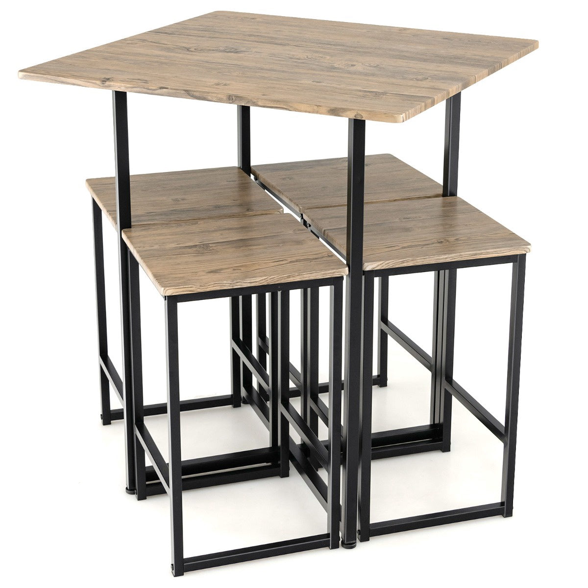 5-Piece Square Dining Table Set – 4 Stools, Bar Height