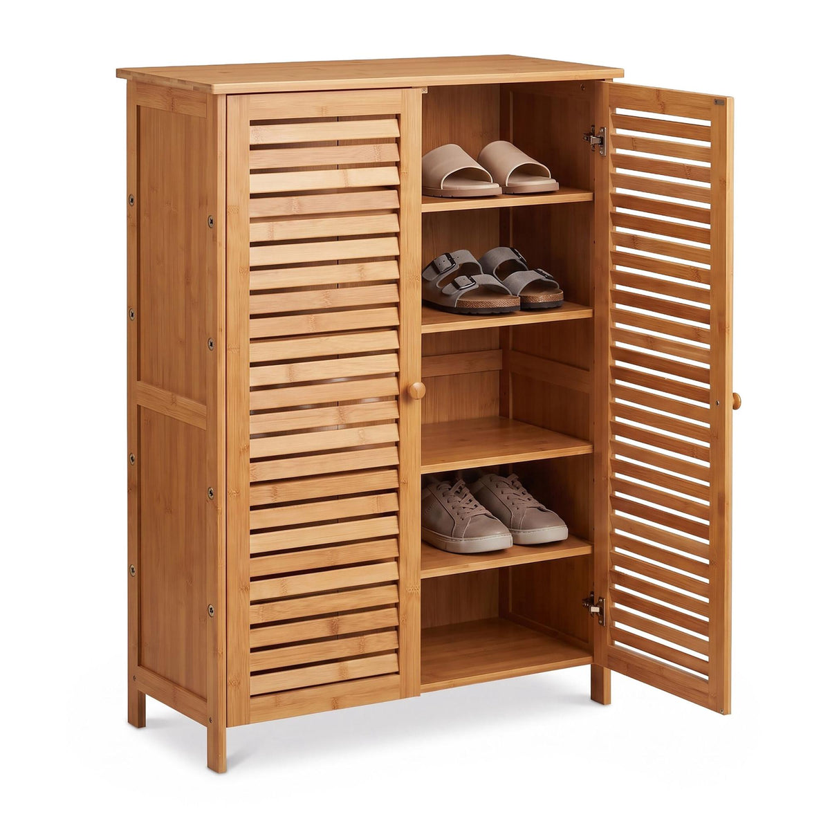 5-Shelf Bamboo Shoe Cabinet with Louvred Doors