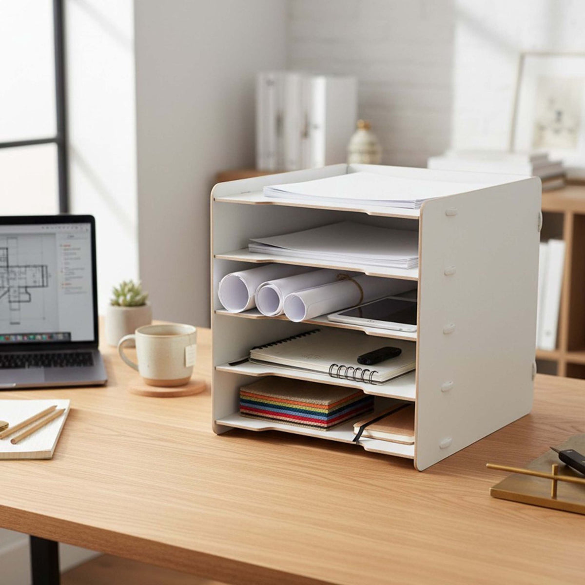 5-Slot MDF Letter Tray – Black Wood-Effect Desk Organiser
