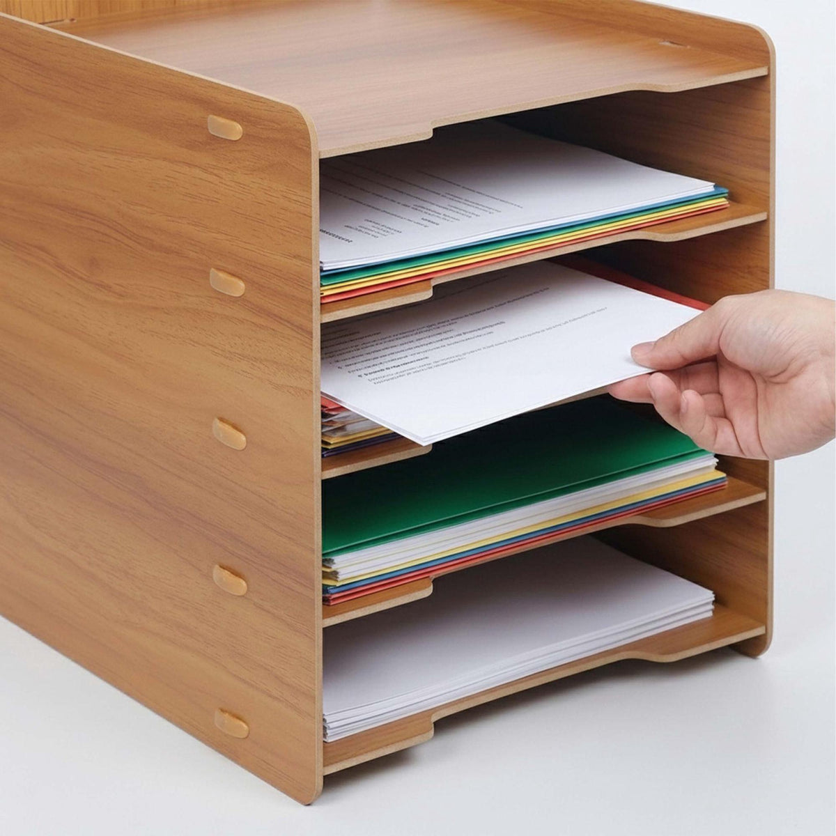 5-Slot MDF Letter Tray – White Wood-Effect Desk Organiser