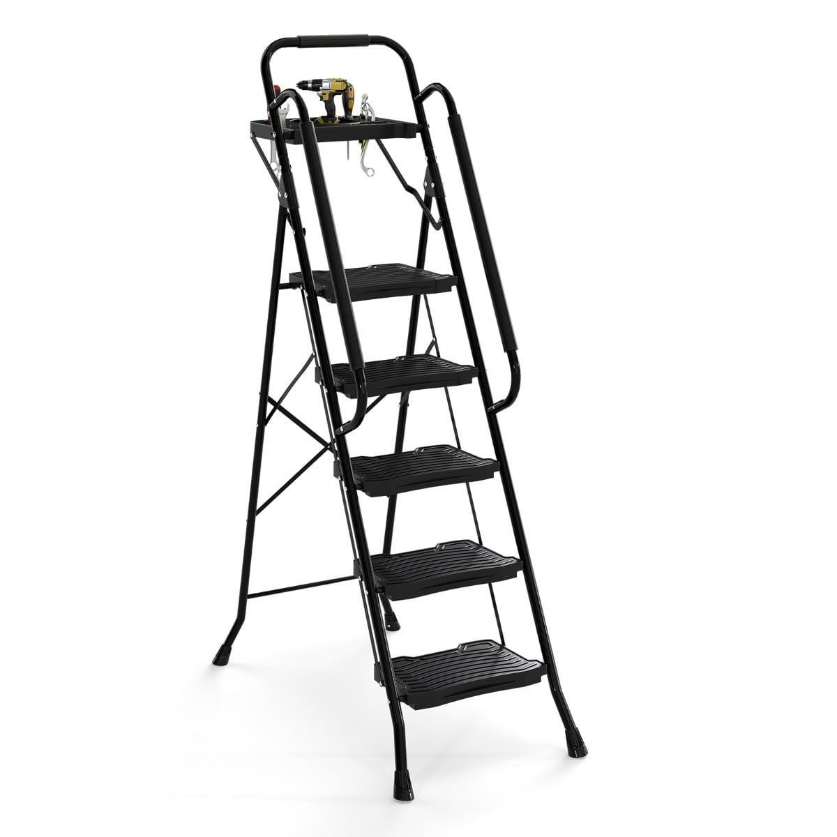 5-Step Folding Ladder with Tool Tray, 150 kg Capacity