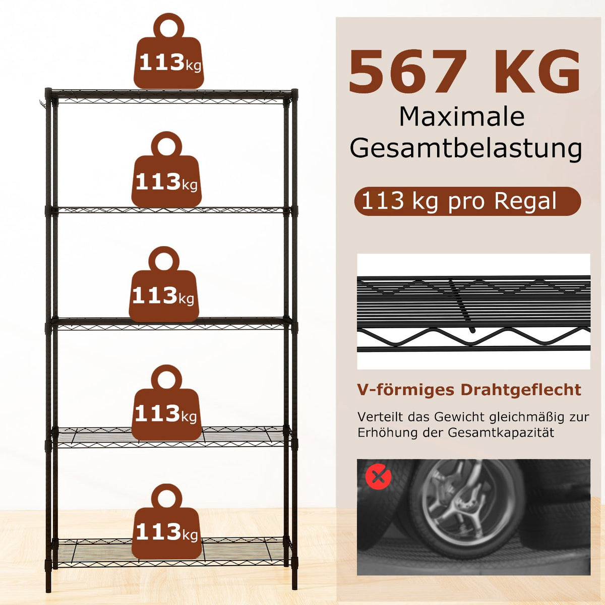 5-Tier Adjustable Metal Storage Shelf – Heavy Duty