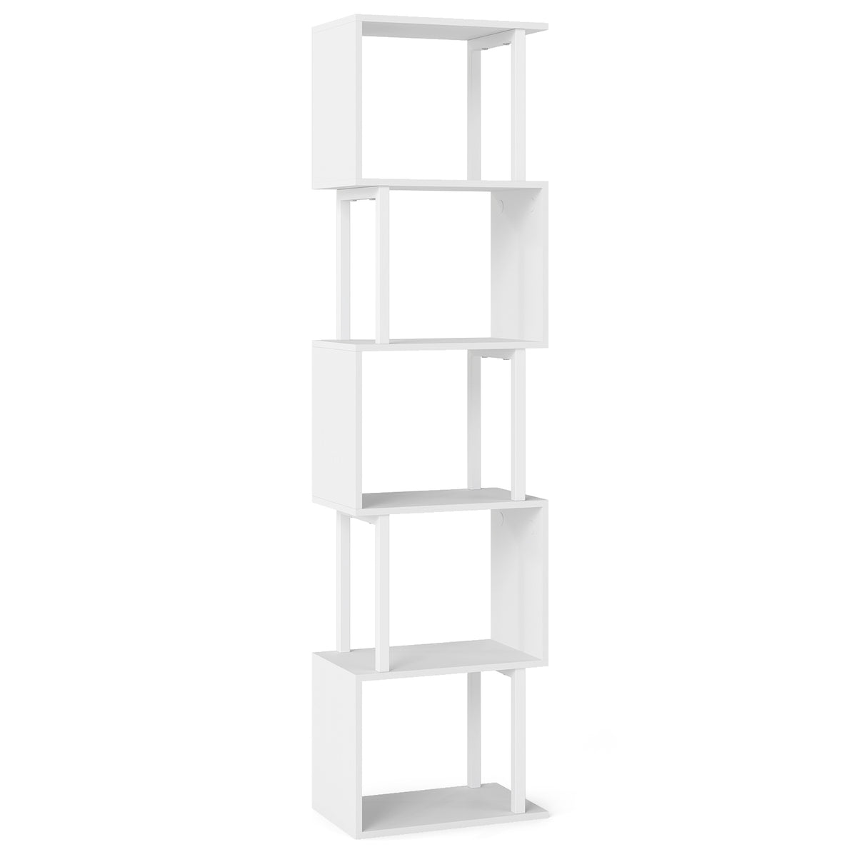 5-Tier Bookshelf with Metal Frame and Anti-Tip, White