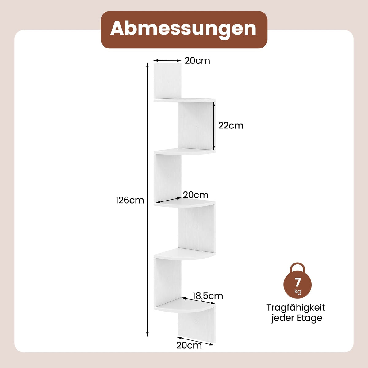 5-Tier Corner Wall Shelf, Floating White Bookshelf