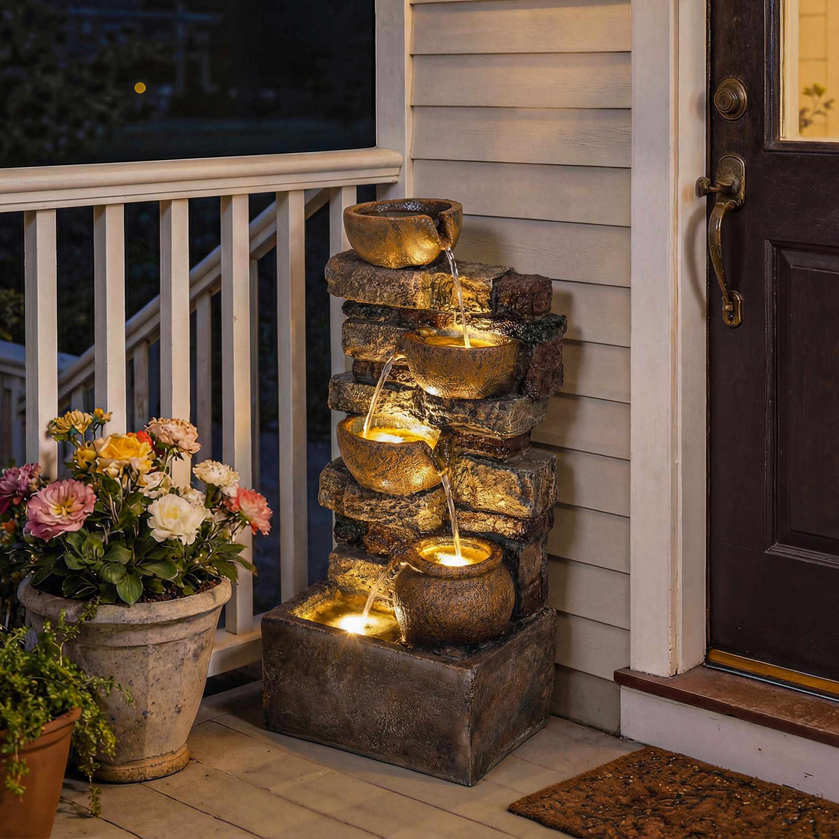 5-Tier Garden Fountain with LED Lights, Adjustable Pump