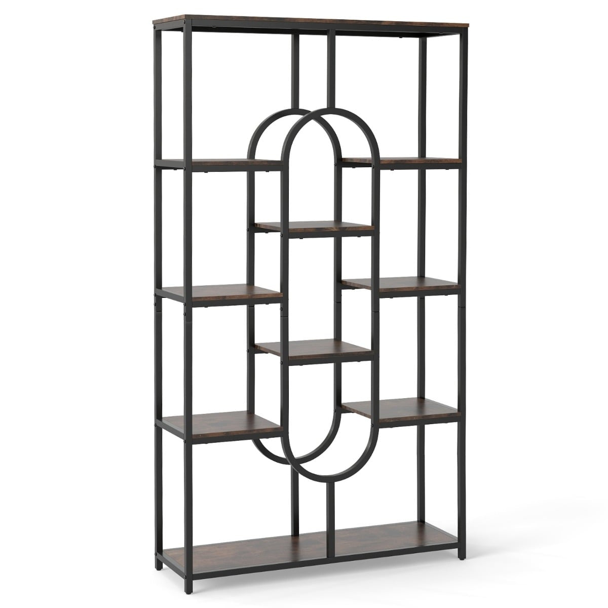 5-Tier Geometric Bookshelf, Brown & Black, Metal Frame