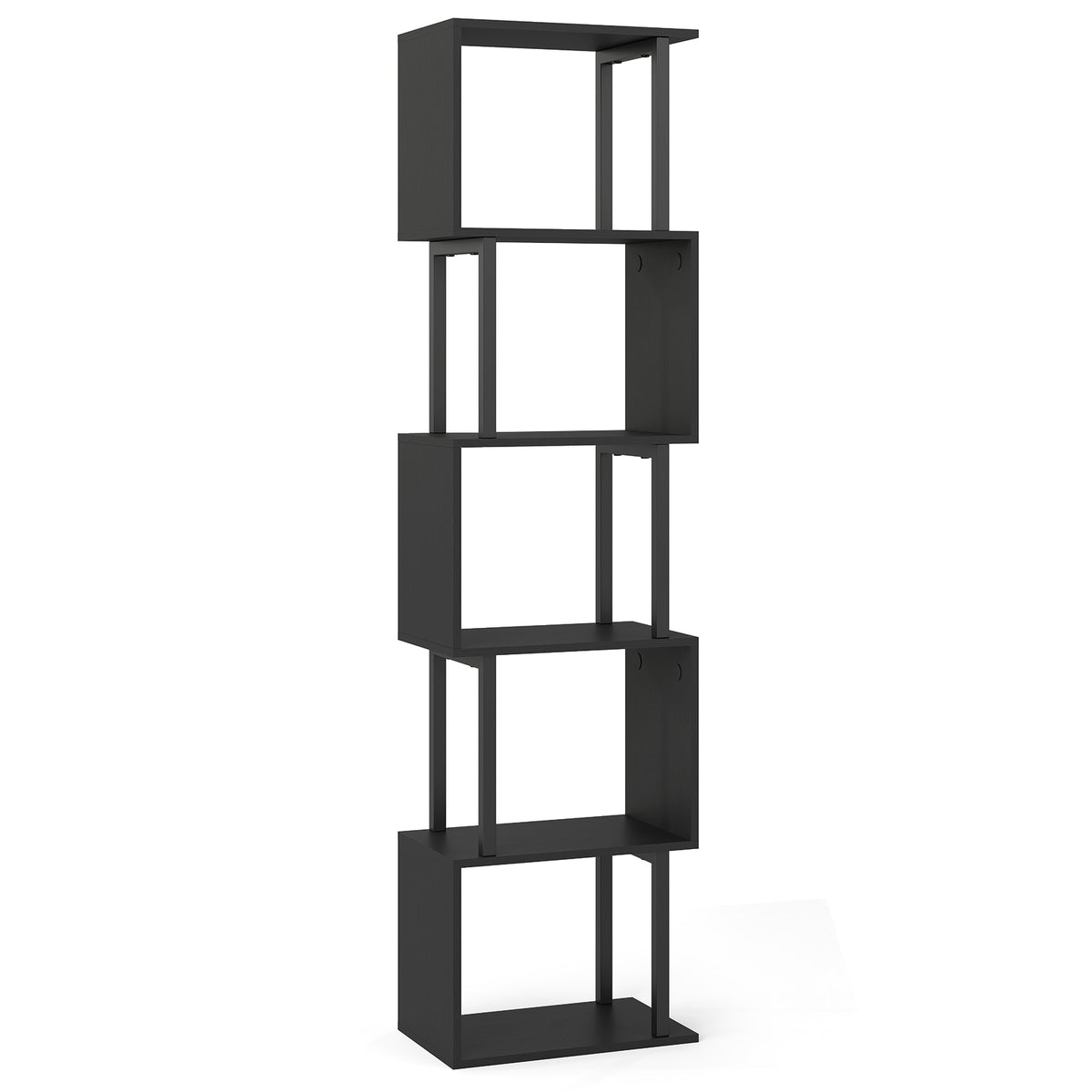 5-Tier Geometric Bookshelf with Anti-Tip, Black