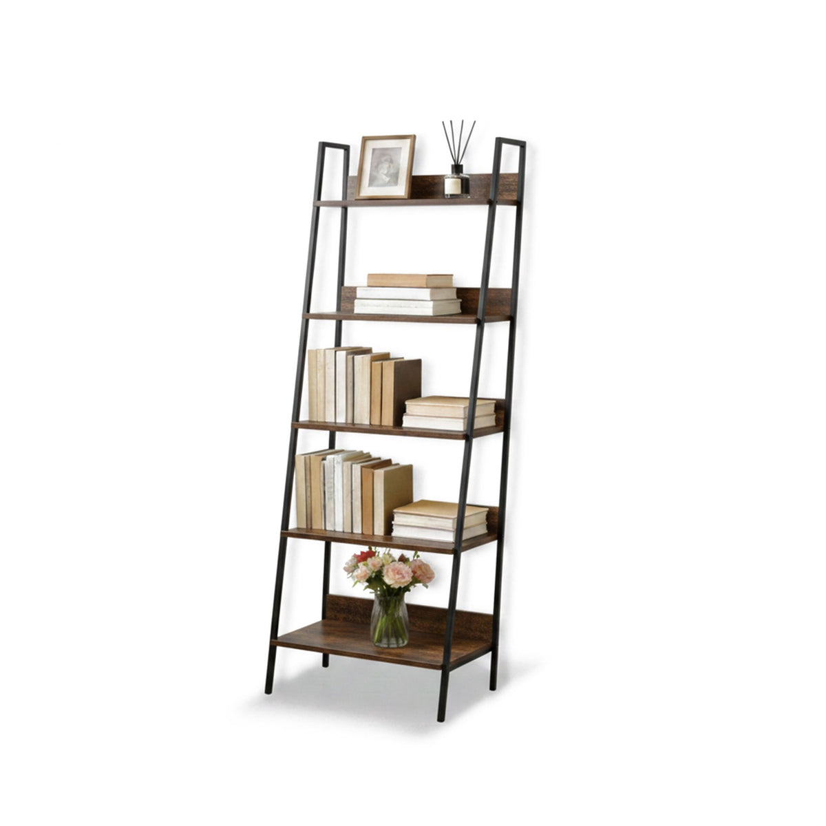 5-Tier Ladder Shelf Unit for Living Room Storage