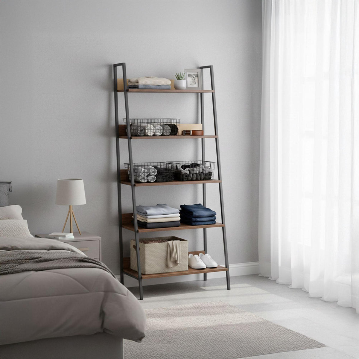 5-Tier Ladder Shelf Unit for Living Room Storage