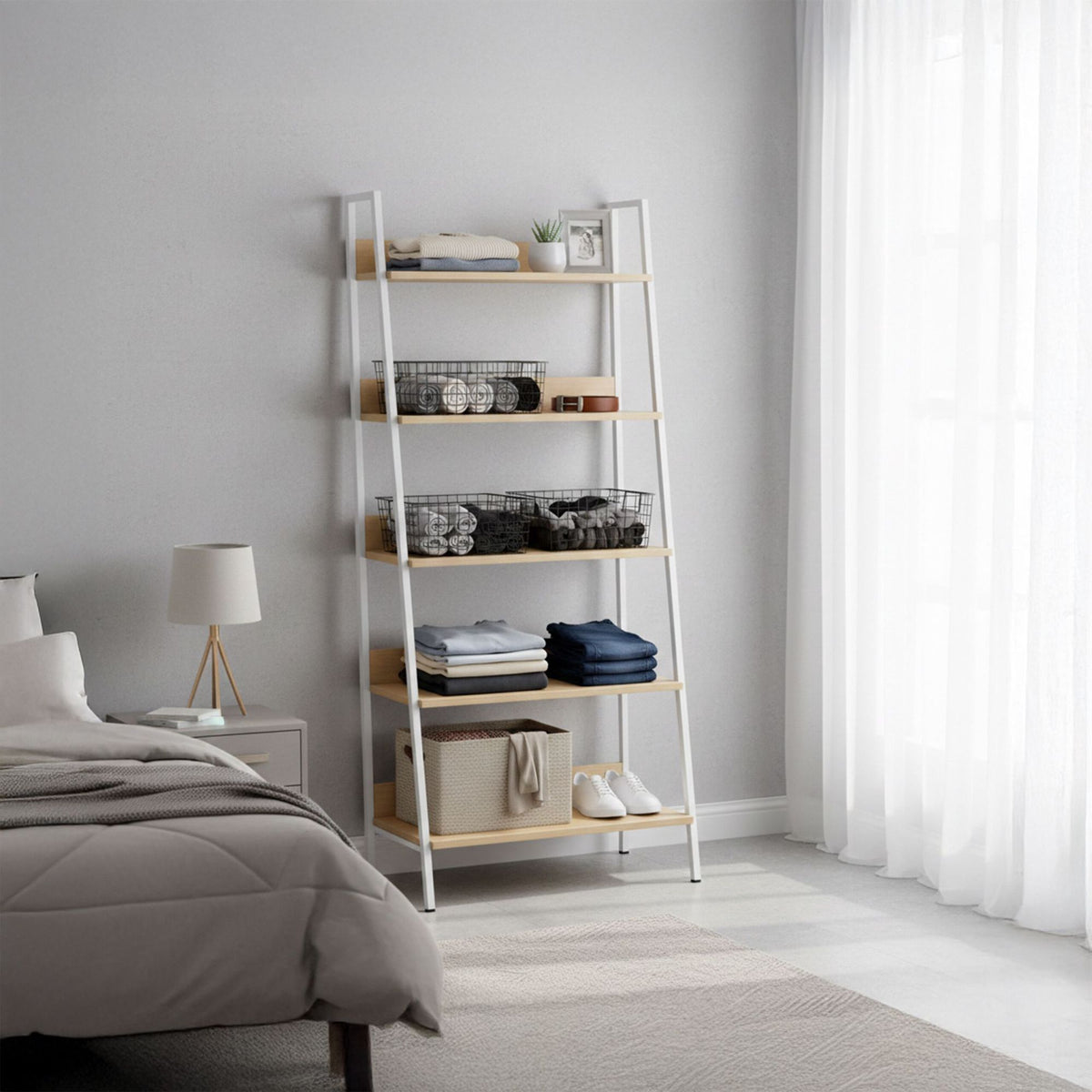 5-Tier Ladder Shelf Unit for Living Room Storage