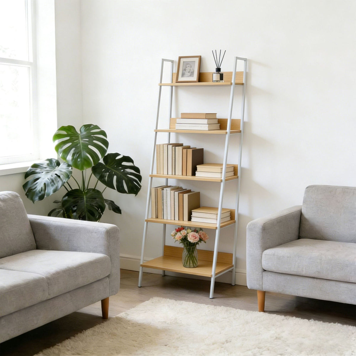 5-Tier Ladder Shelf Unit for Living Room Storage