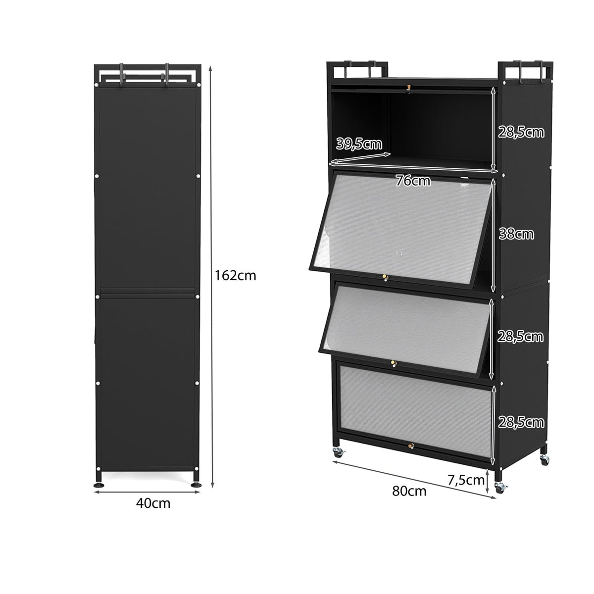 5-Tier Metal Kitchen Pantry Cabinet with Doors & Wheels