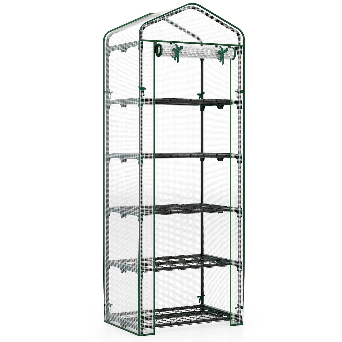 5-Tier Mini Greenhouse with PE Cover & Roll-Up Door
