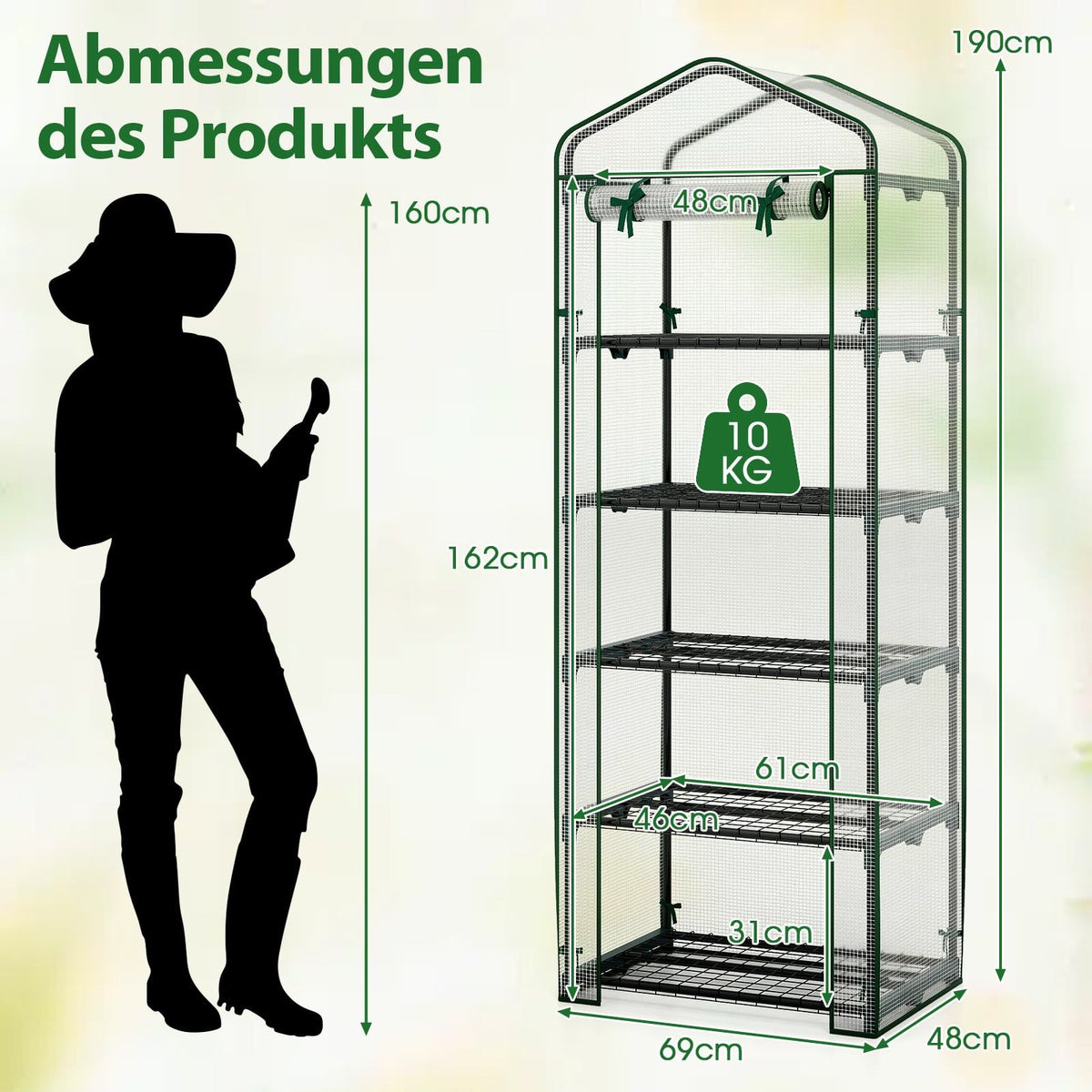 5-Tier Mini Greenhouse with PE Cover & Roll-Up Door