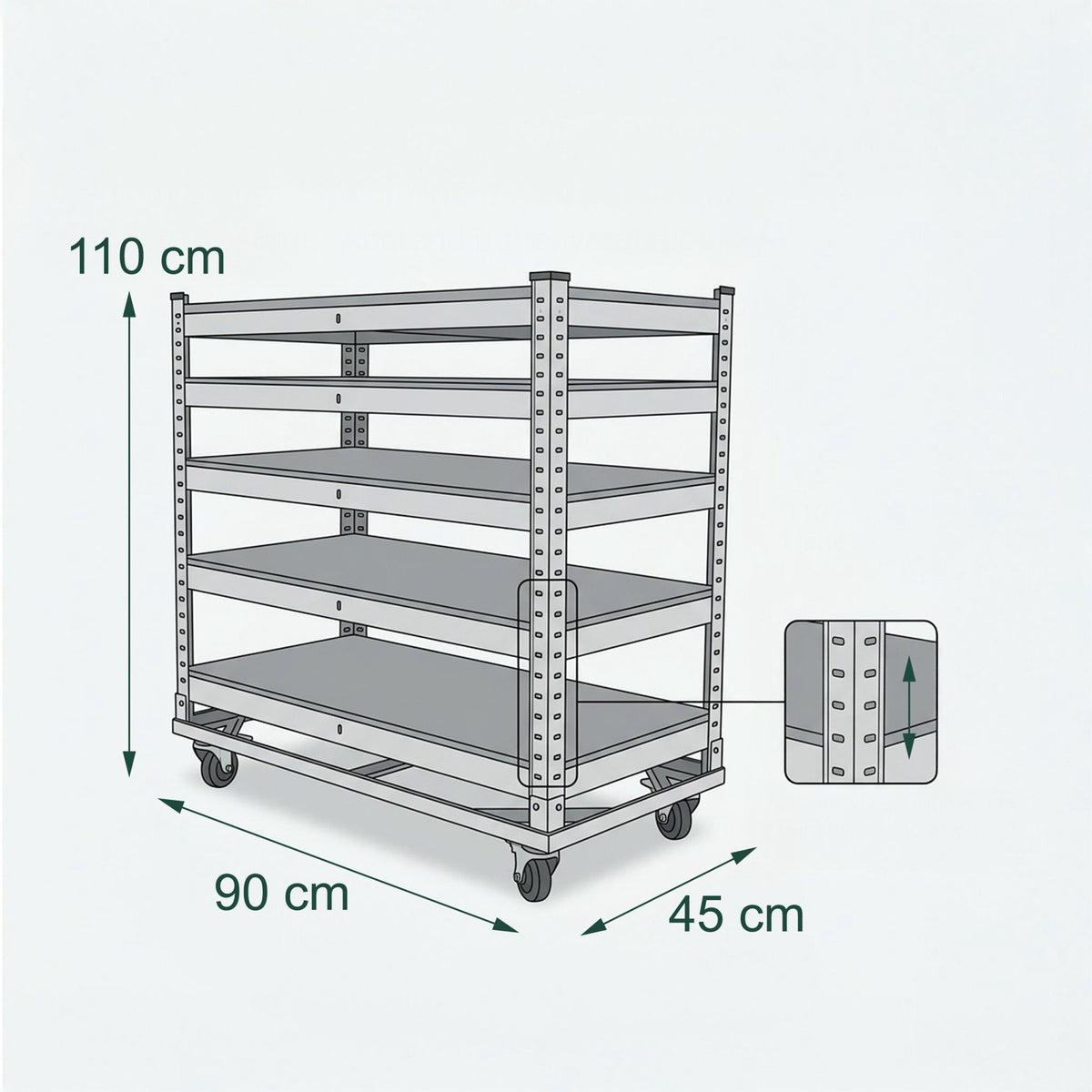 5-Tier Mobile Shelving Trolley With Locking Castors