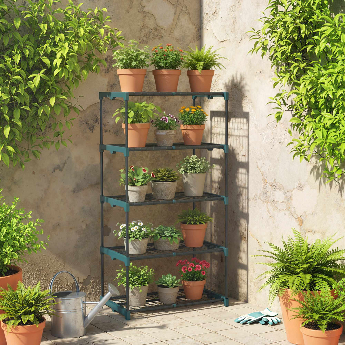 5-Tier Plant Stand, Steel Frame, Moisture-Resistant