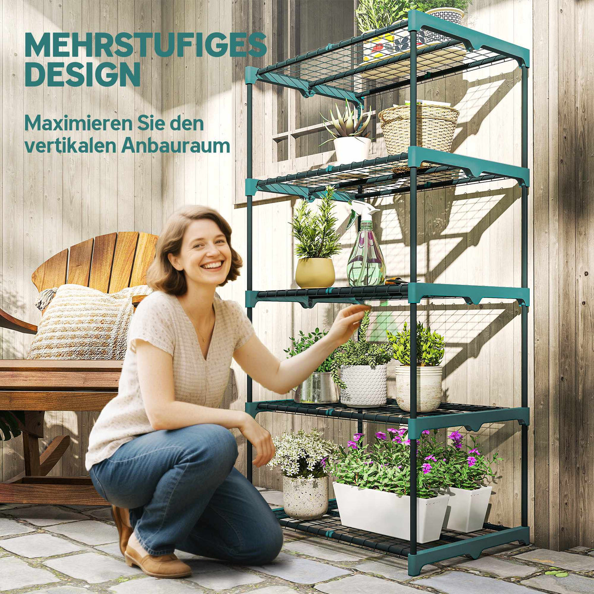 5-Tier Plant Stand, Steel Frame, Moisture-Resistant