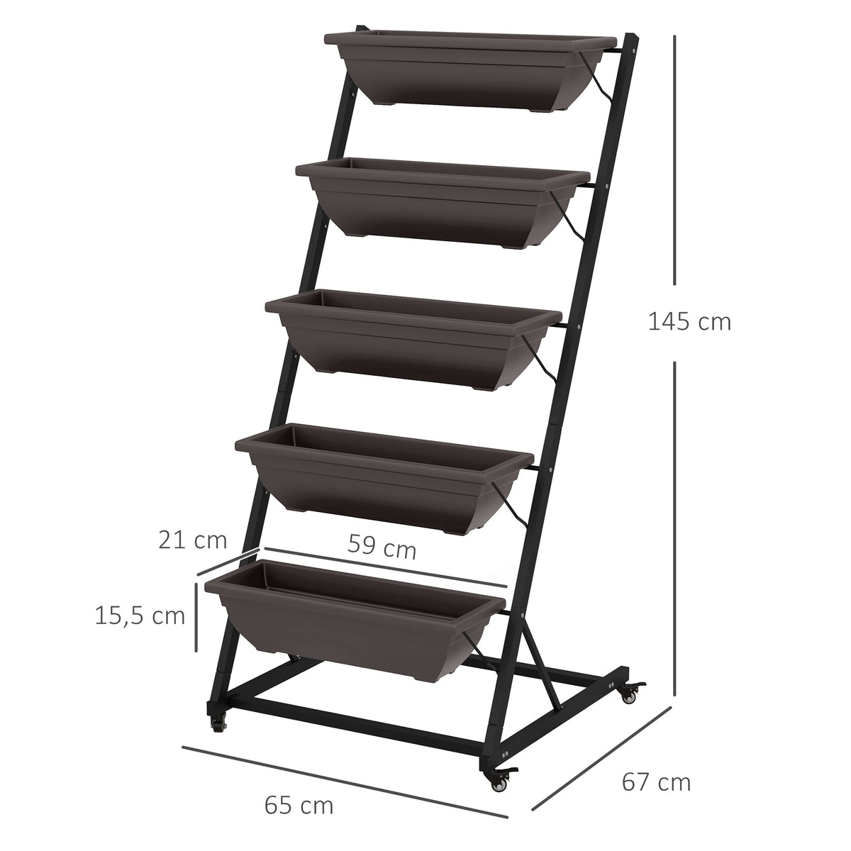 5-Tier Plant Stand with Wheels, 145 cm High, Steel