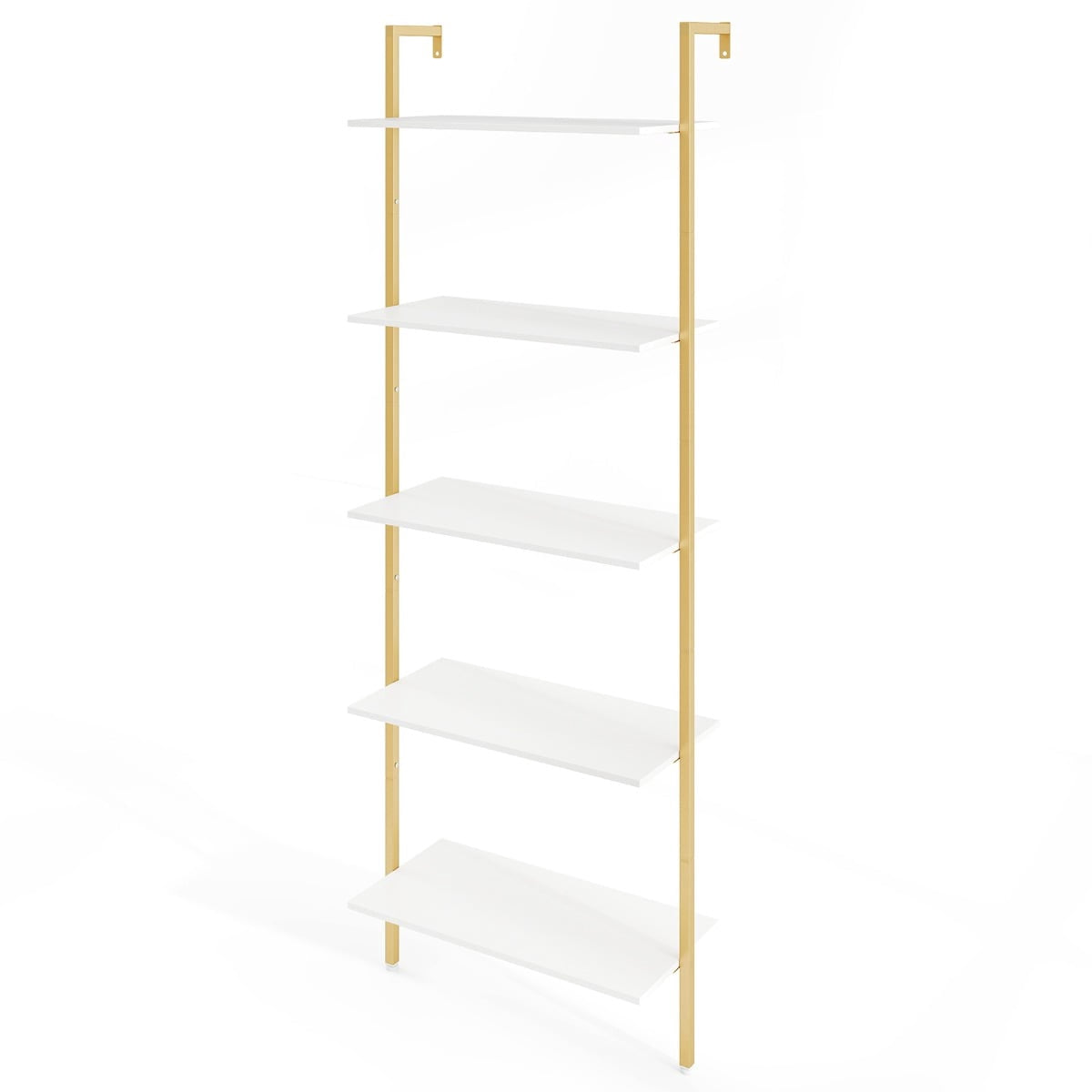 5-Tier Wall-Mounted Ladder Shelf with Metal Frame