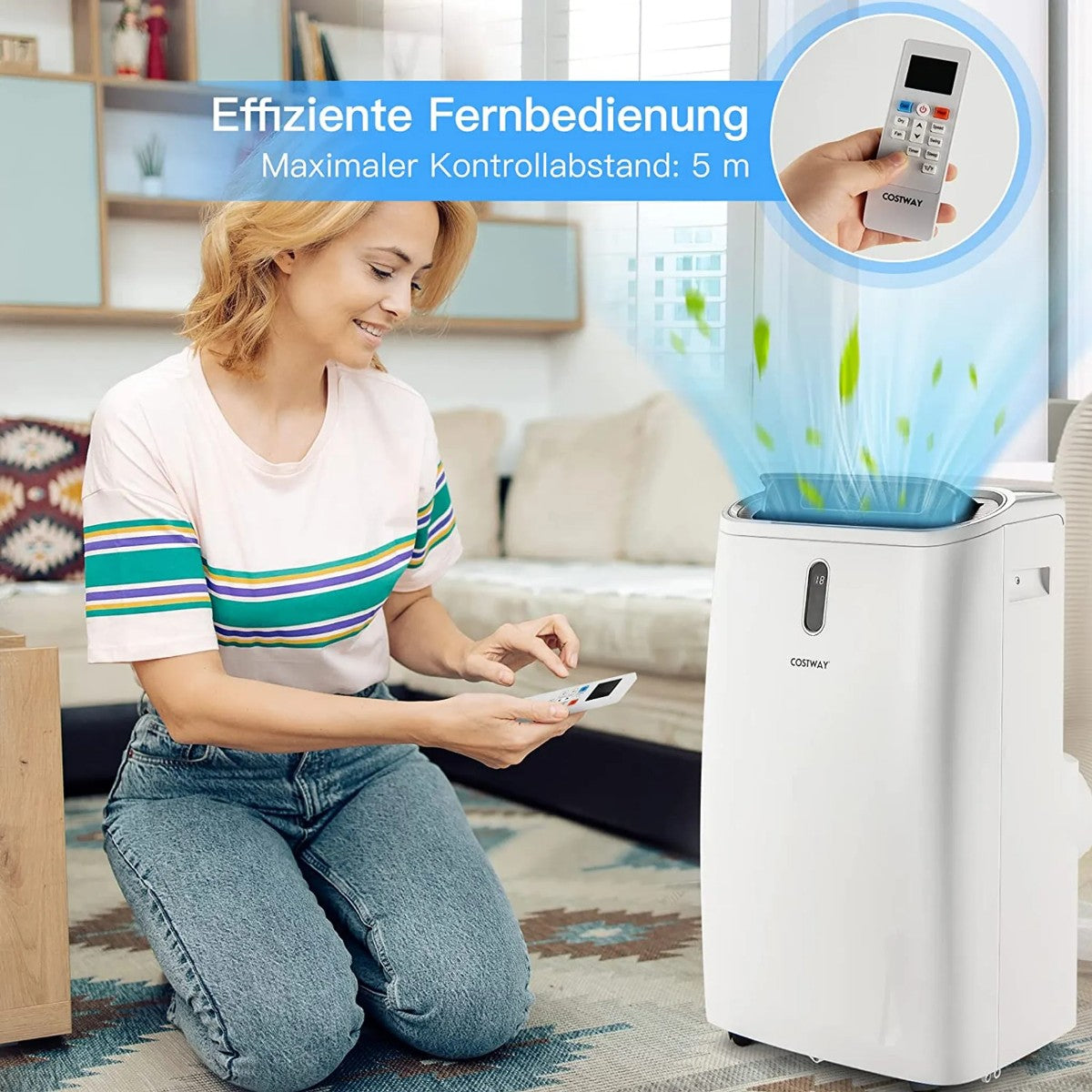 5 in 1 Air Conditioner 14000 BTU Heating & Cooling & Fan & Dehumidifying Portable Air Conditioner for 40 ㎡ 44.5 x 39 x 77 cm White
