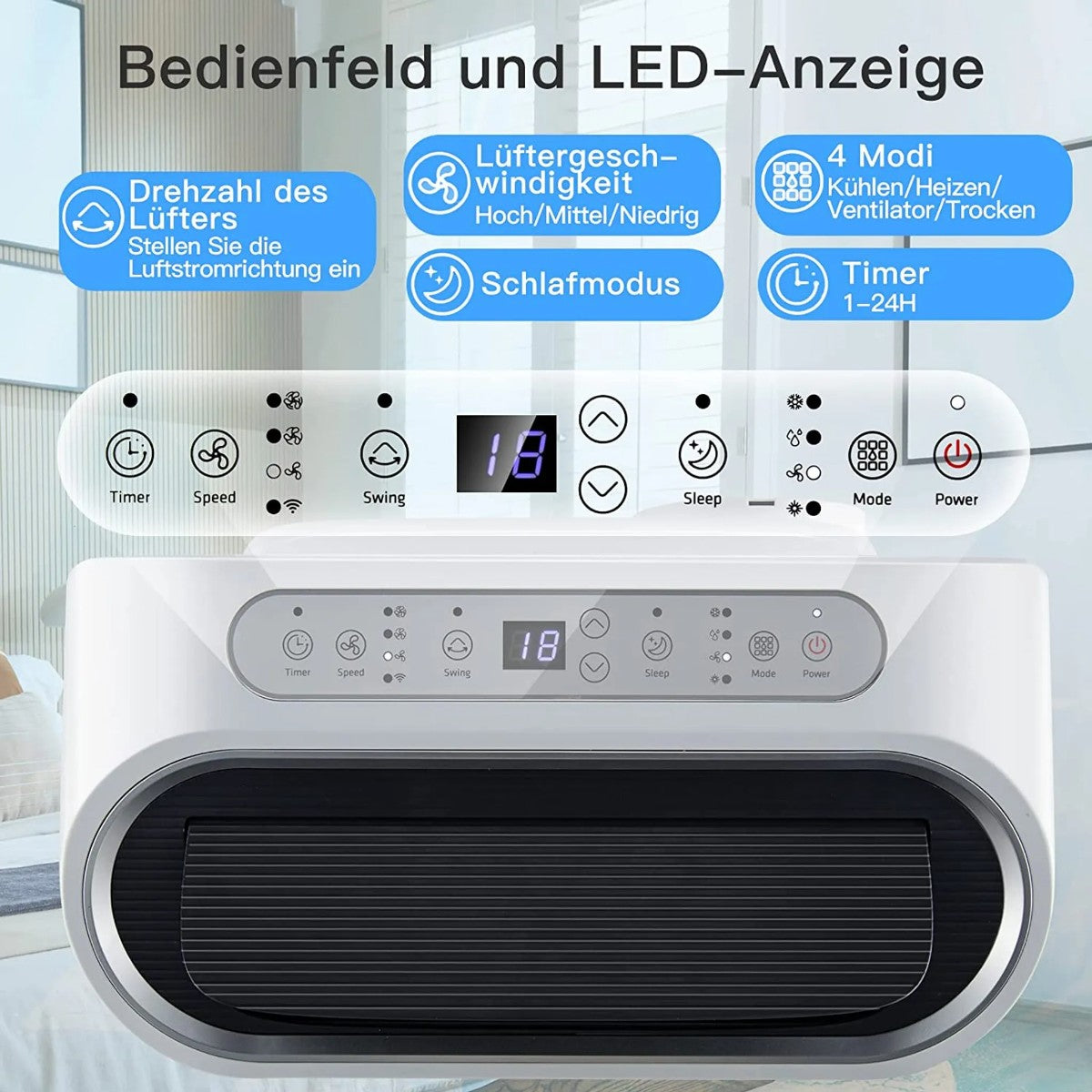 5 in 1 Air Conditioner 14000 BTU Heating & Cooling & Fan & Dehumidifying Portable Air Conditioner for 40 ㎡ 44.5 x 39 x 77 cm White