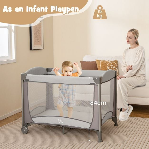 5-in-1 Baby Travel Cot Playpen with Changing Table, Grey