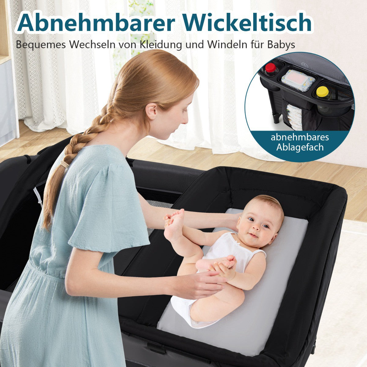 5-in-1 Baby Travel Cot with Mattress and Changing Table