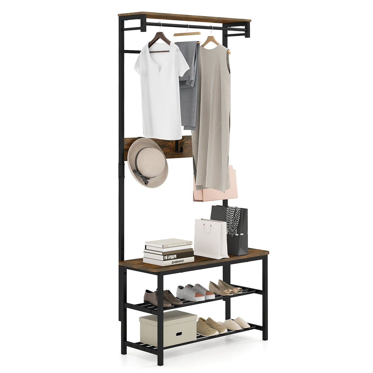 5-in-1 Hallway Organizer with Bench & Shoe Storage