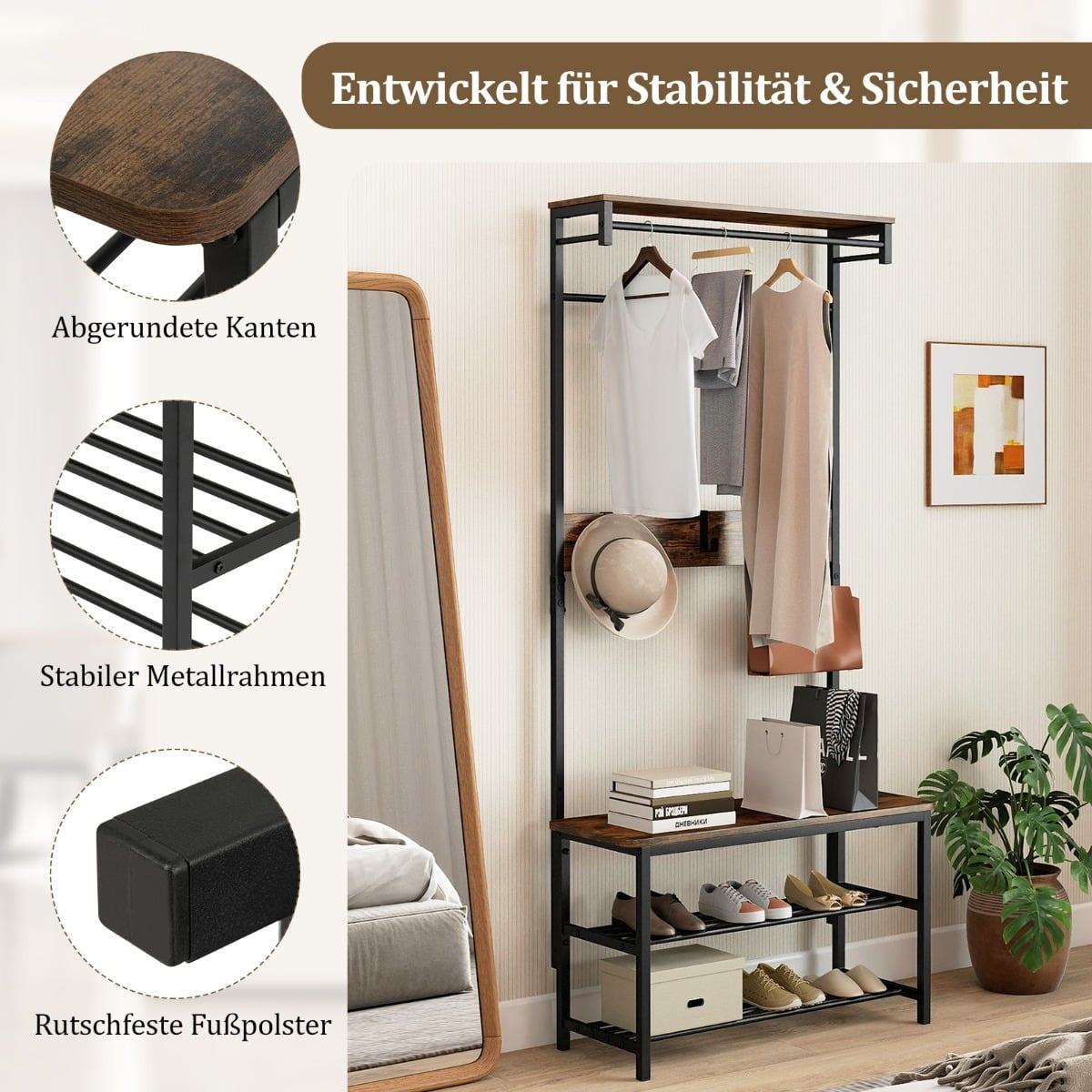5-in-1 Hallway Organizer with Bench & Shoe Storage