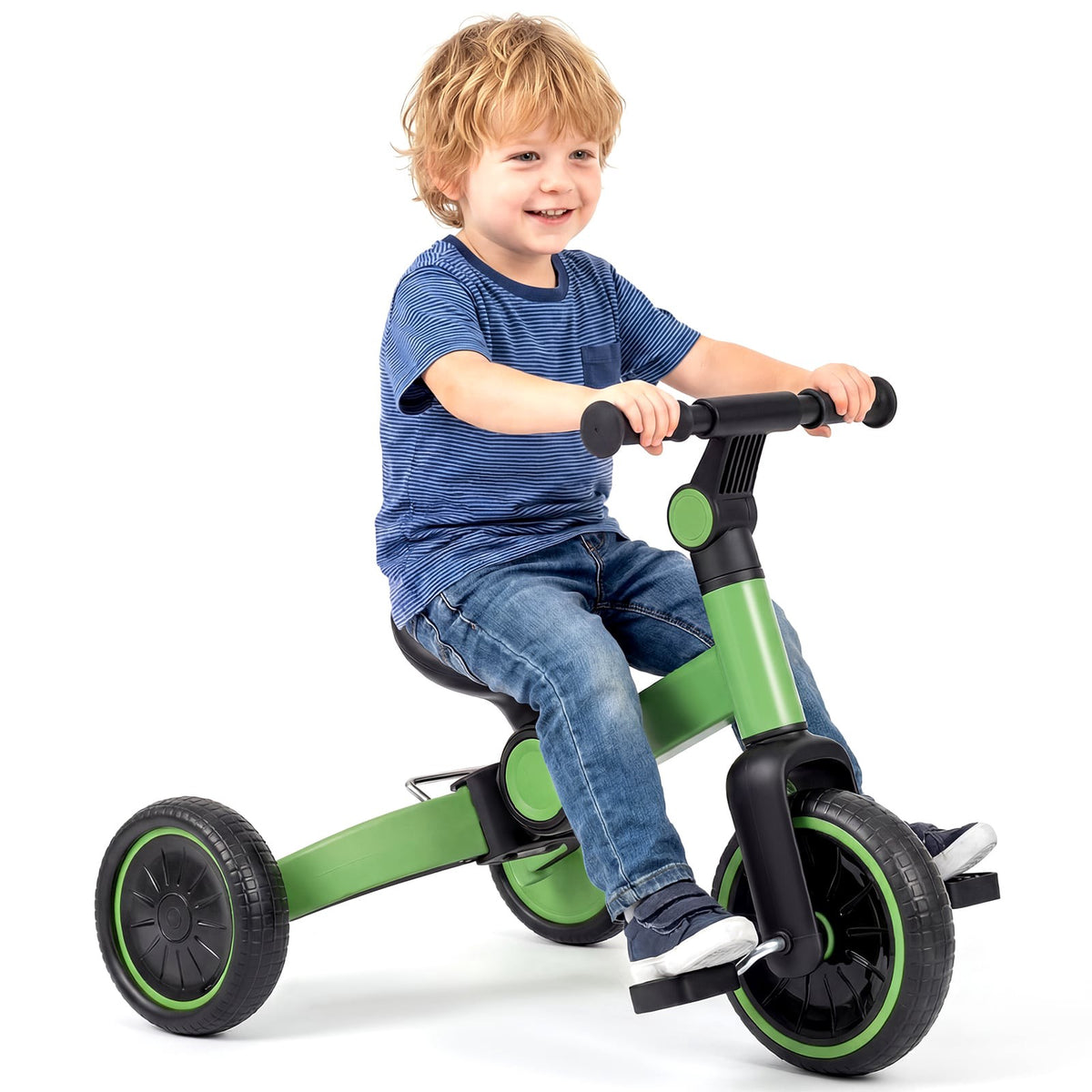 5-in-1 Kids Balance Bike with Removable Pedals, Green
