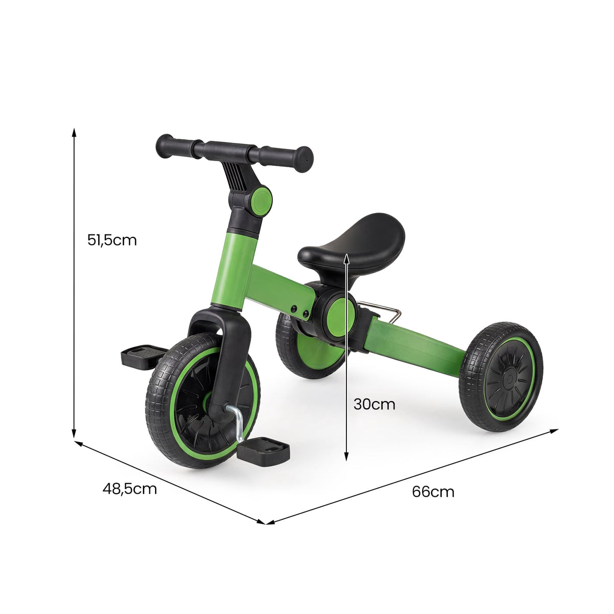 5-in-1 Kids Balance Bike with Removable Pedals, Green