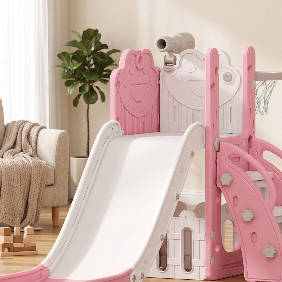 5-in-1 Kids Slide Set with Basketball Hoop and Telescope