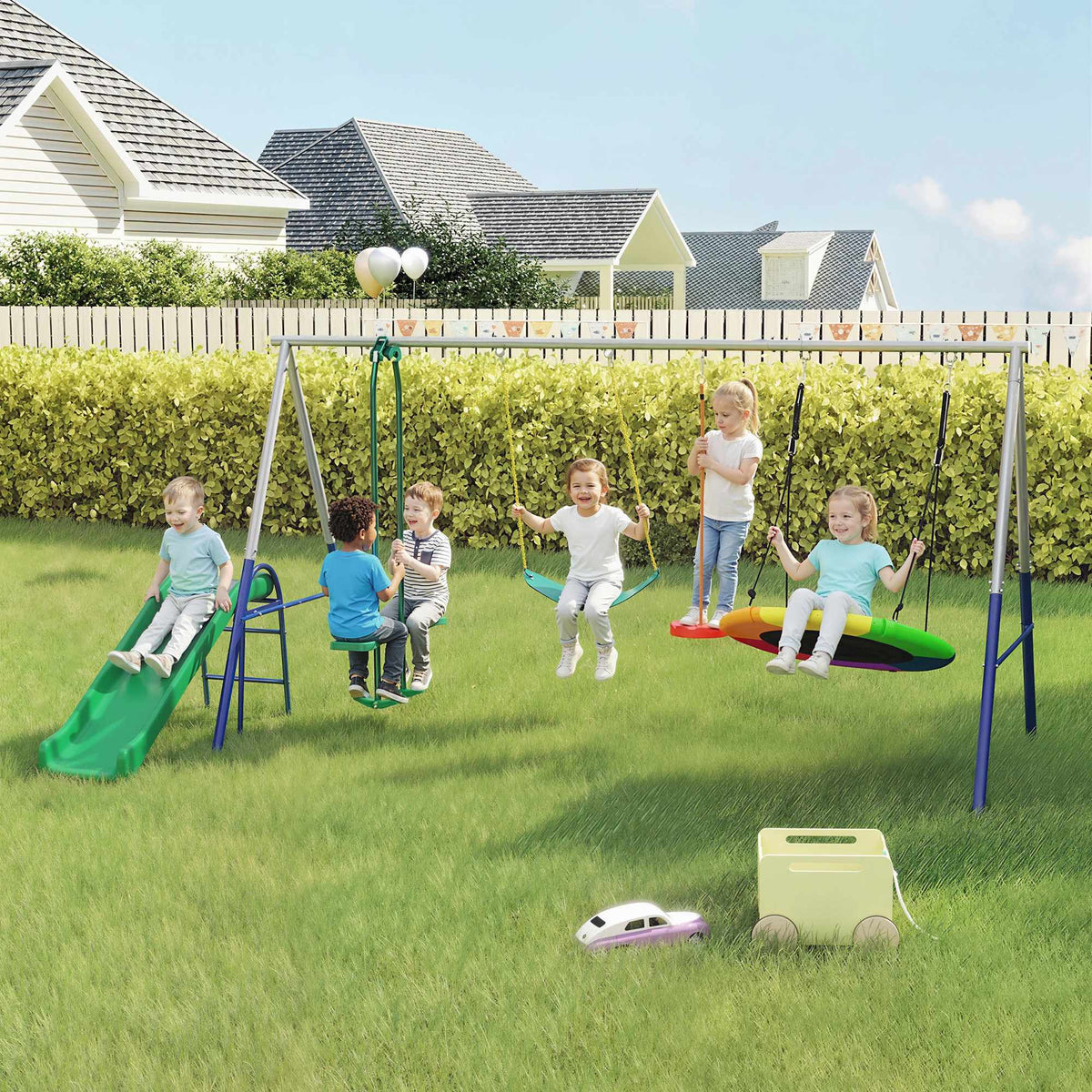 5-in-1 Outdoor Playset with Slide & Swings for Kids