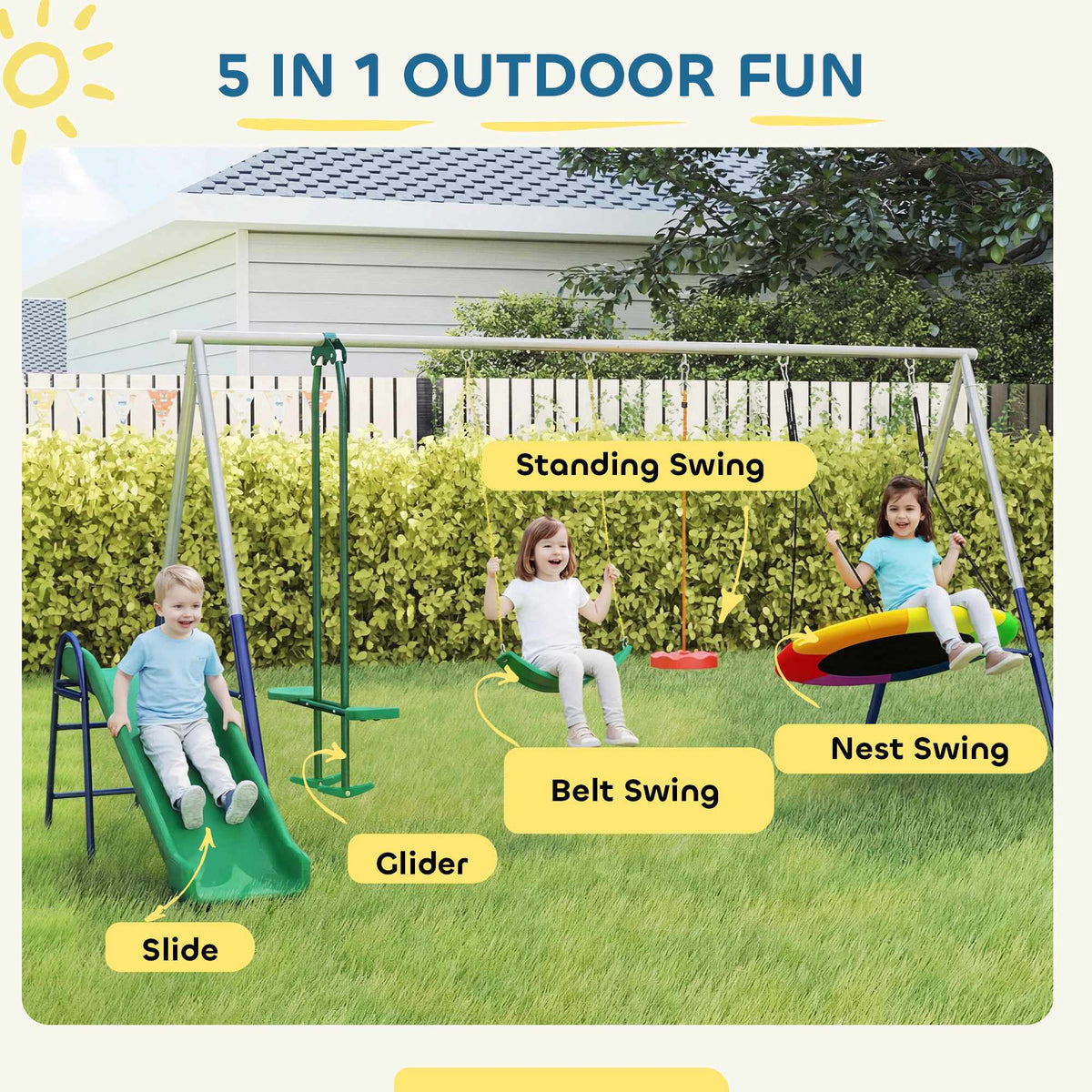 5-in-1 Outdoor Playset with Slide & Swings for Kids