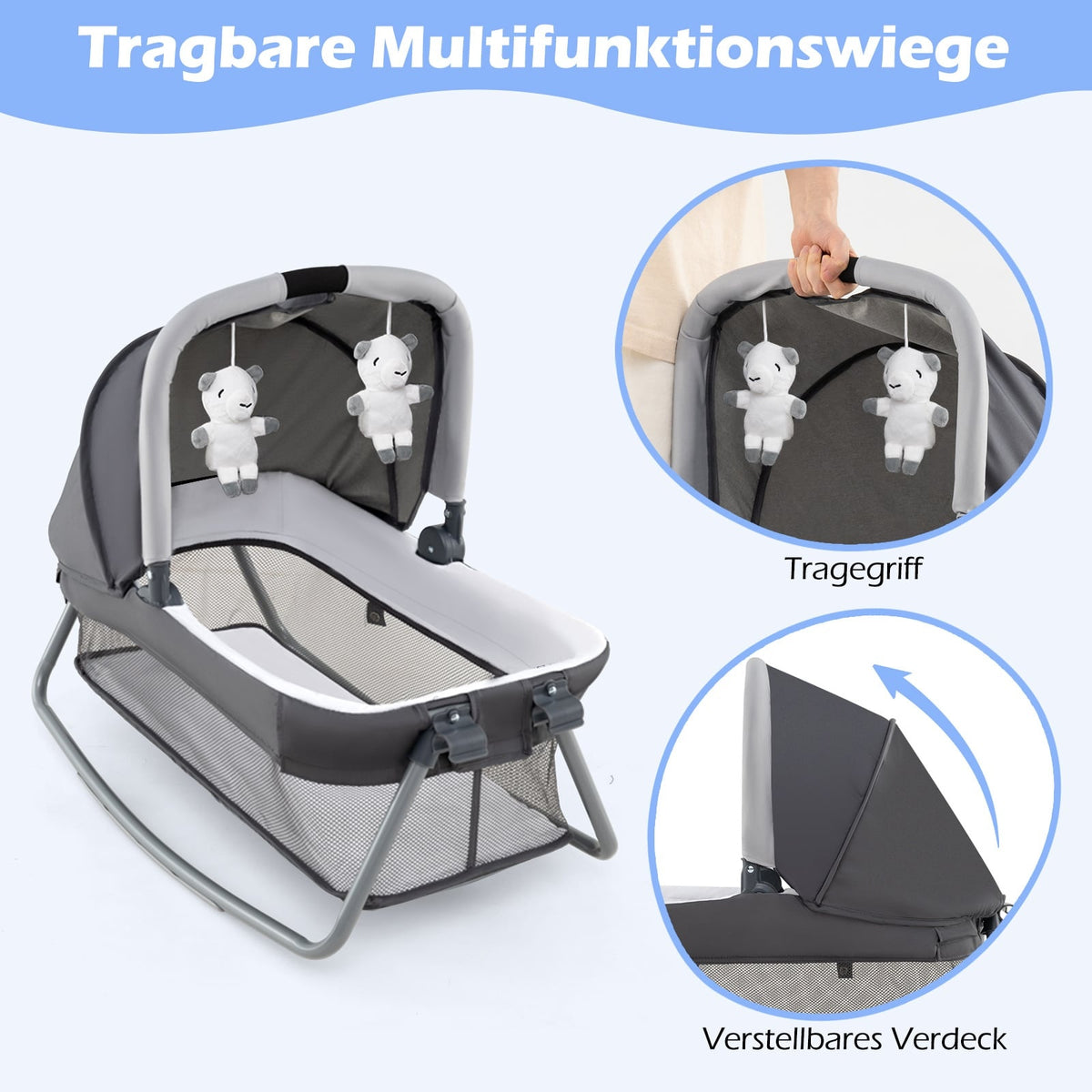 5-in-1 Portable Baby Crib with Changing Table & Bassinet